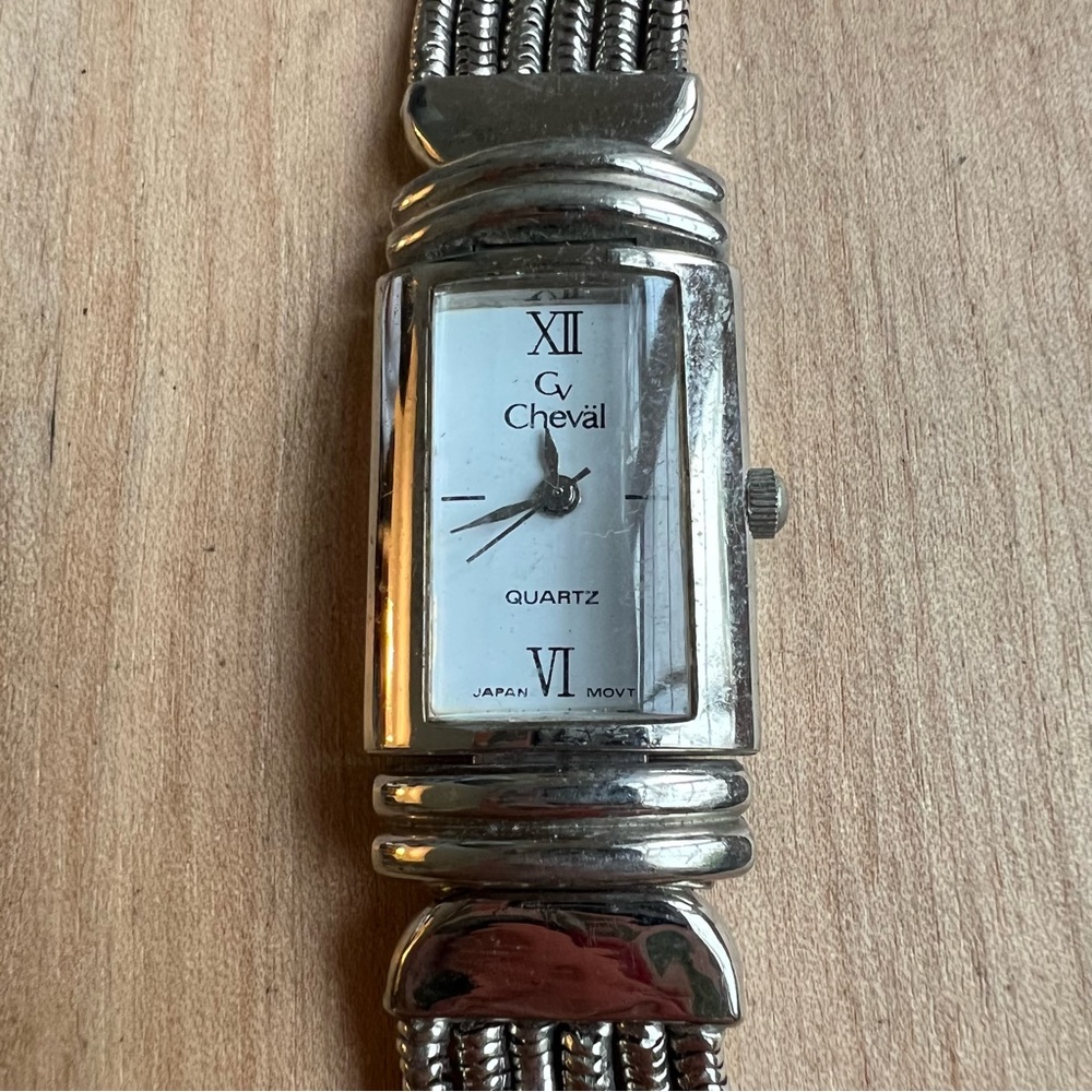 Cheval ladies rectangular silver tone multi strand bracelet Watch NEW BATTERY